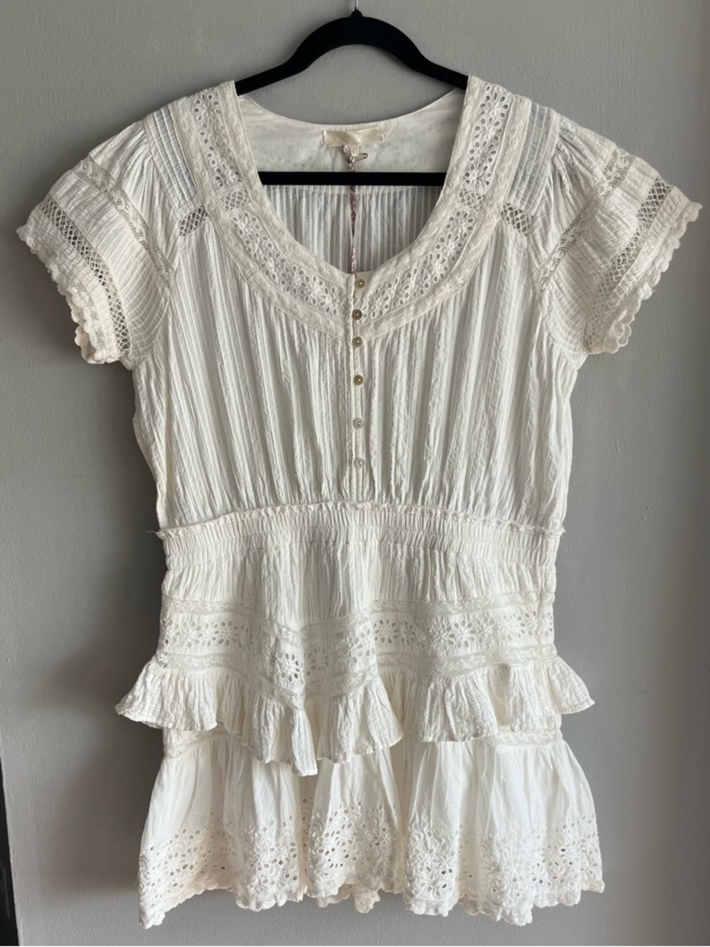 LoveShackFancy True White Jeromie Dress with Floral Accents